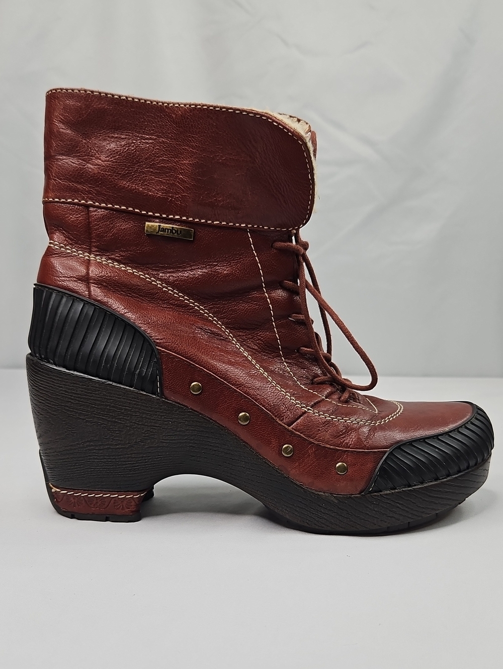 Jambu Netherlands Women's Chestnut Leather Lace-Up Wedge Ankle Boot Size 9.5
